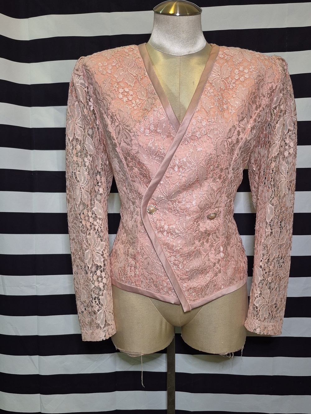 Pink Lace Double-Breasted Blazer Jacket